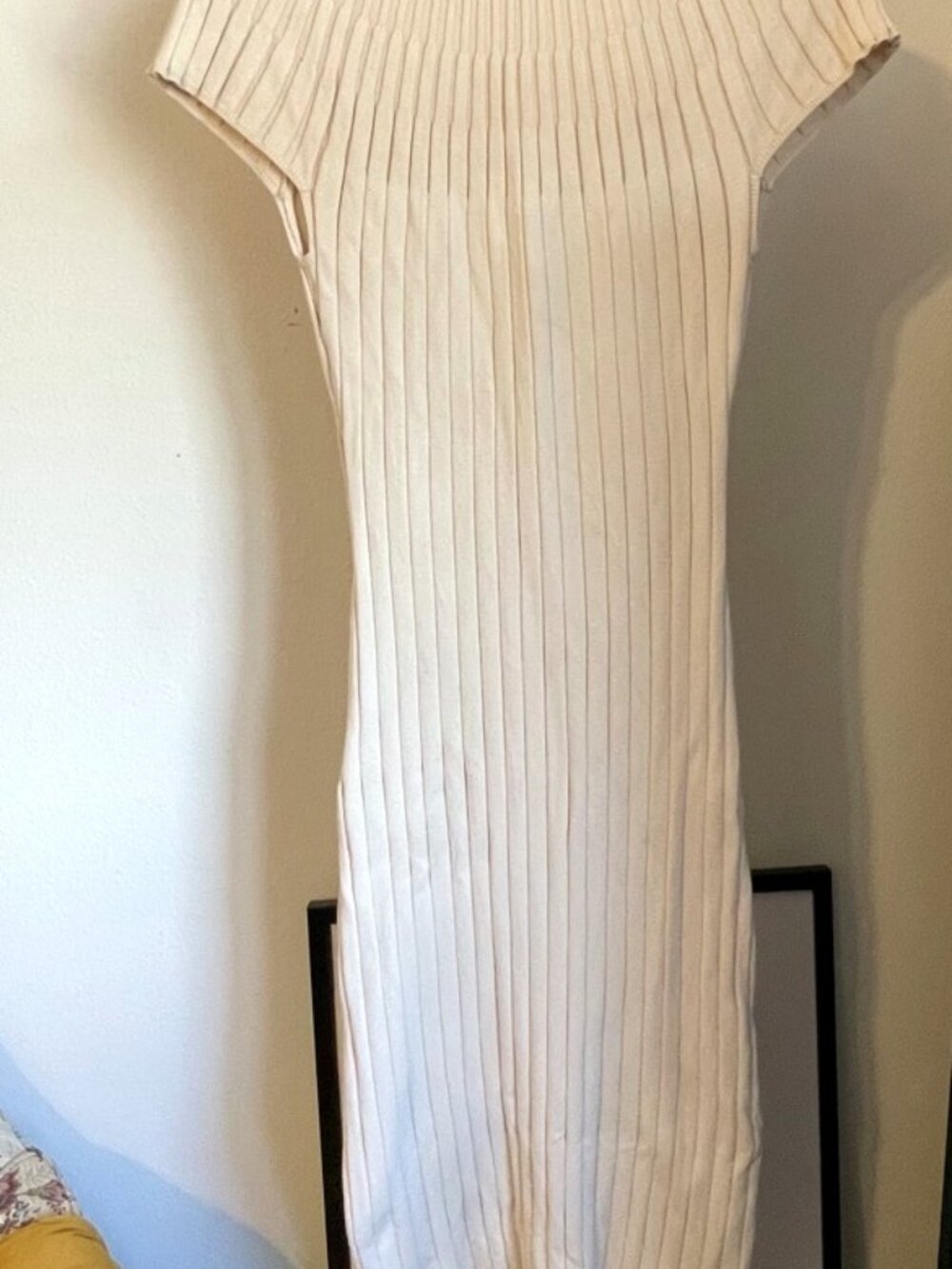 böhme Cream Ribbed Knit Bodycon Midi Dress – Size M